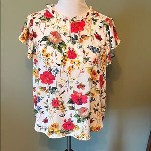 Floral Print Ruffle Neck Blouse